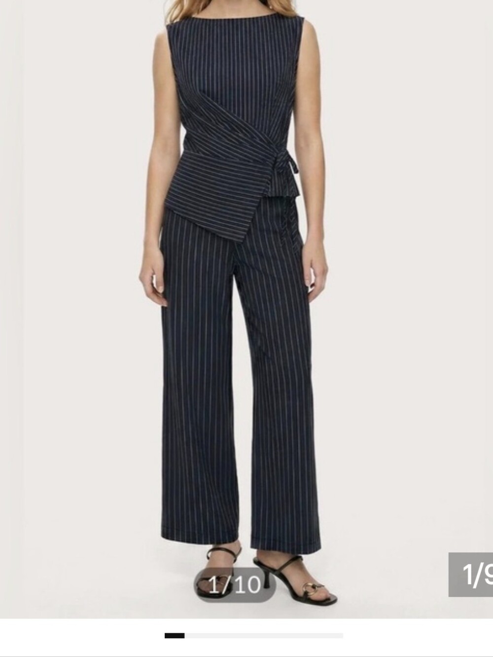 Commense Navy Pinstripe Sleeveless Wide-Leg 2 Piece Pantsuit